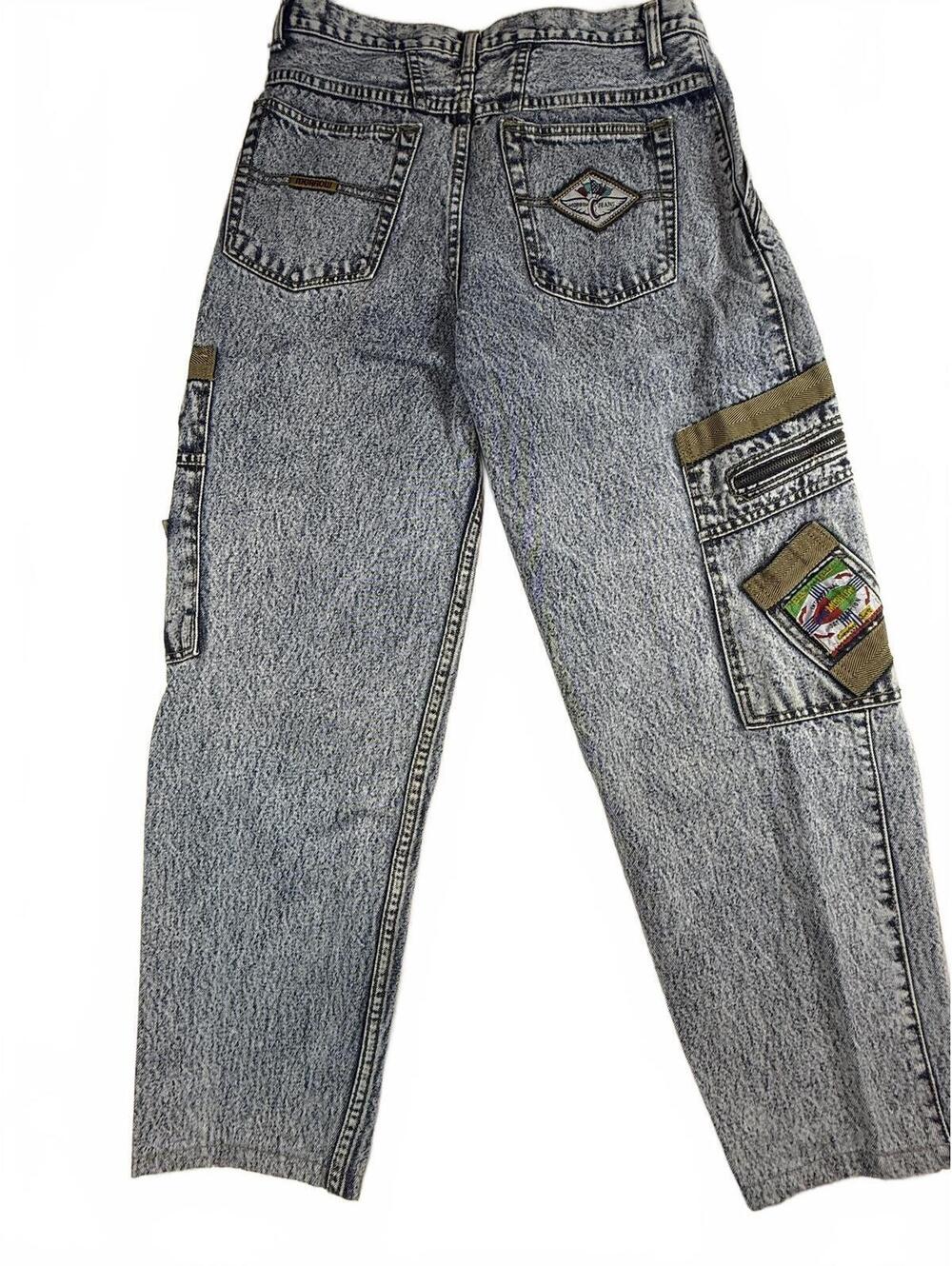 Vintage 80s 90s‎ Morrow Pleated Acid Wash Cargo Jeans Sz 34 Rare Utility Denim